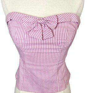 In Search Of Nanette Lepore Pink White Gingham Check Strapless Corset Bustier